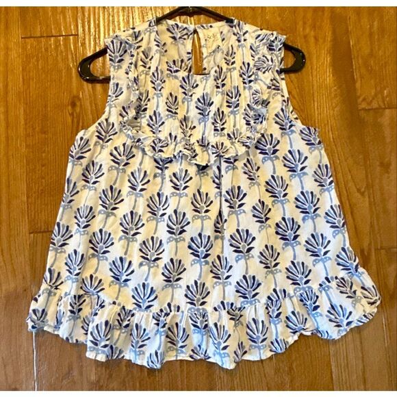Sole by Mare blue block print ruffled blouse small - Picture 9 of 9